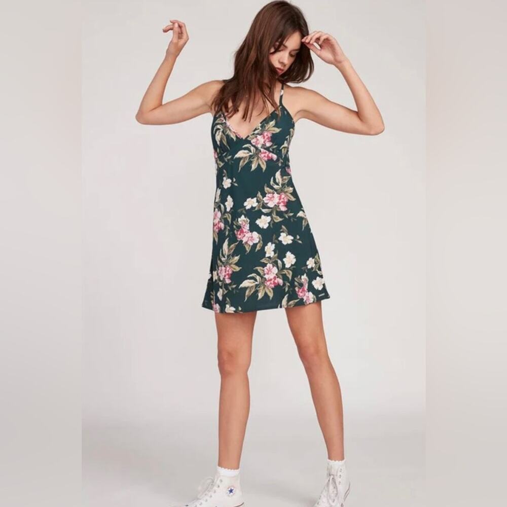 Volcom Emerald Green Haute Tropic Sun Floral Cami Slipdress Small NWOT